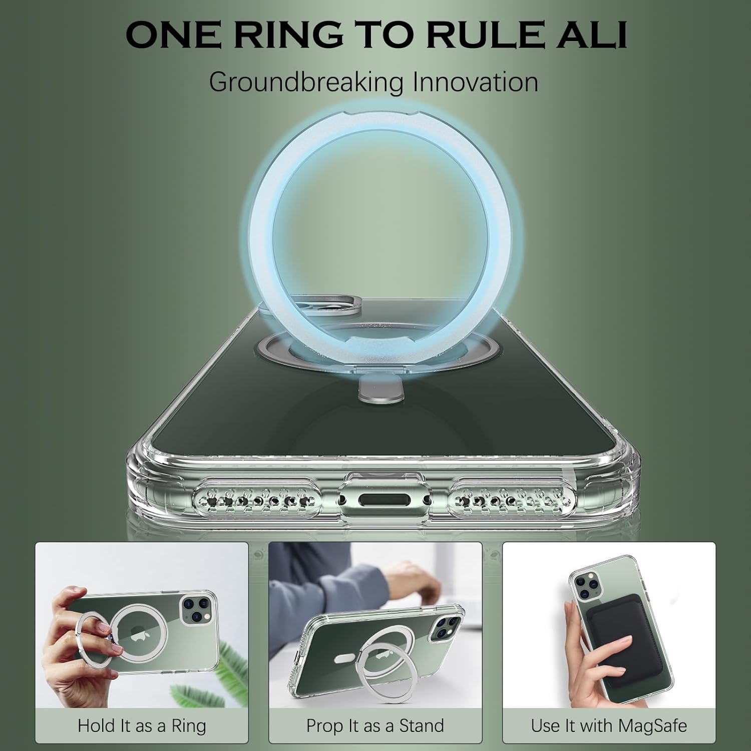 YINLAI Funda para iPhone 11 Pro Max, magnética compatible con Magsafe con soporte de anillo giratorio de 360, soporte invisible, delgada,