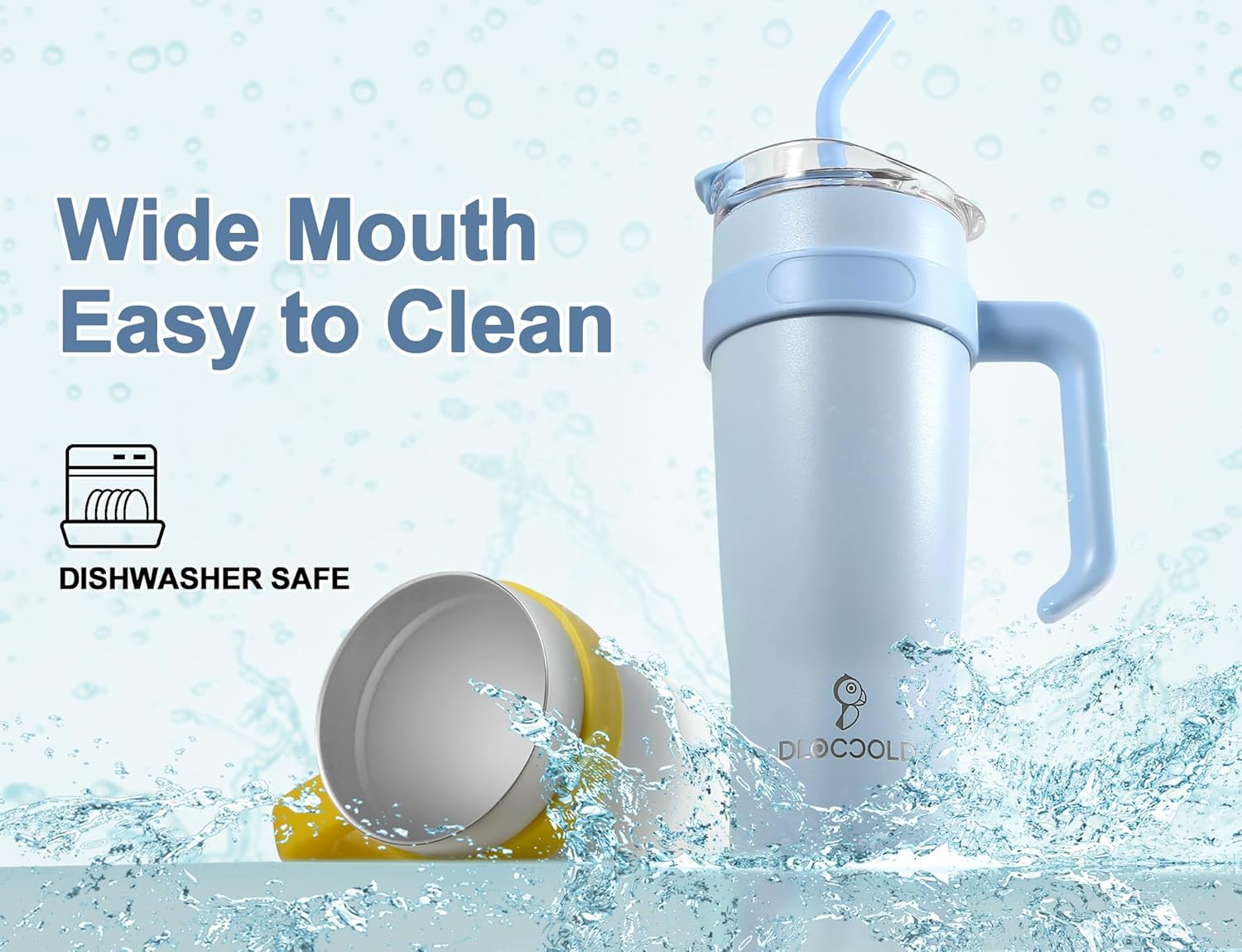 DLOCCOLD Vaso de 40 onzas con asa, popote y tapa, botella de agua reutilizable de acero inoxidable de doble pared con aislamiento al vacío, taza de