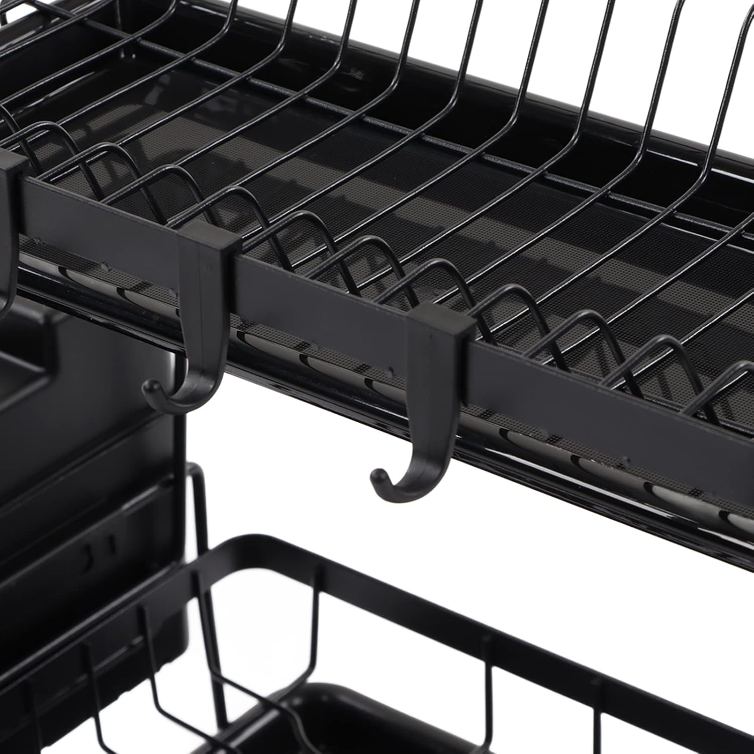 Escurridor de platos de 2 niveles con escurridor, acero al carbono a prueba de óxido, desmontable para organización de encimera de cocina y espacio