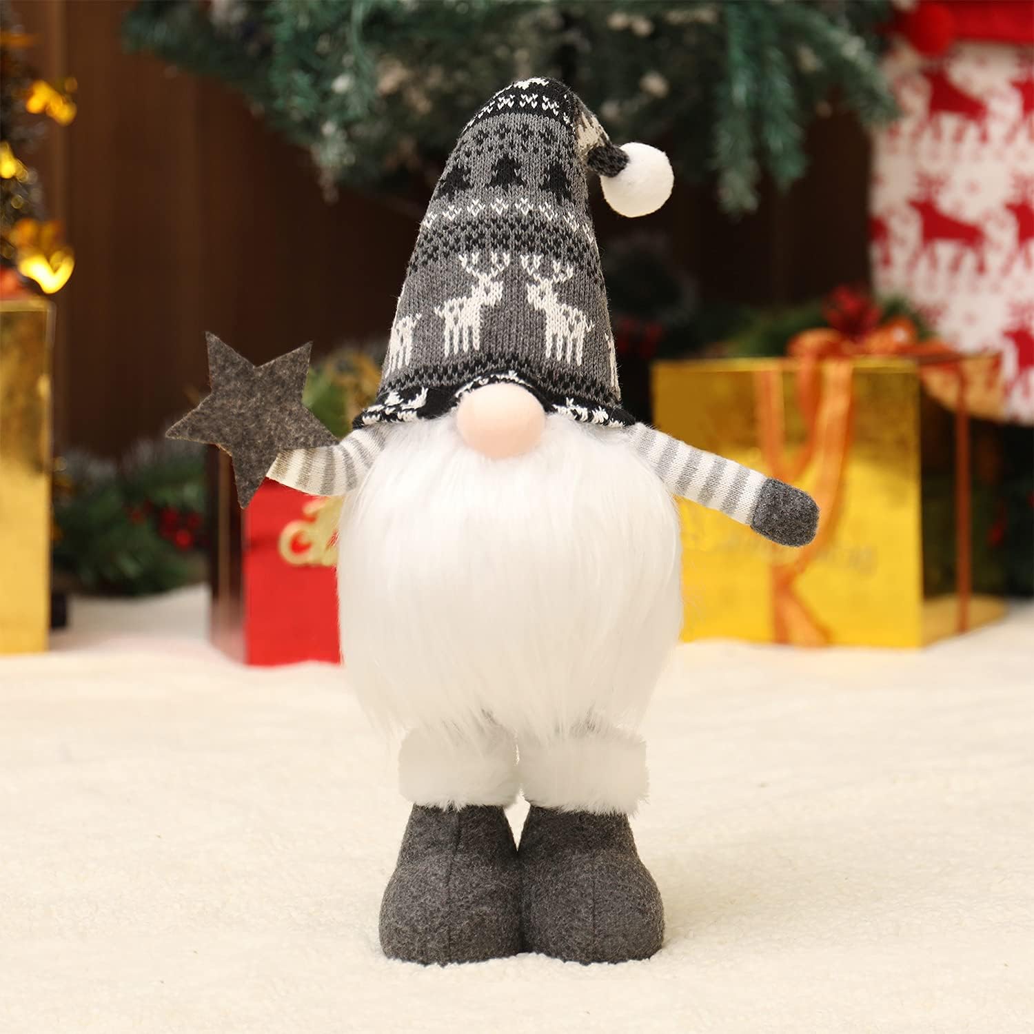 2 gnomos de Navidad iluminados con patas retráctiles de resorte, regalo de Navidad, decoración de Navidad para mesa de invierno, decoración de