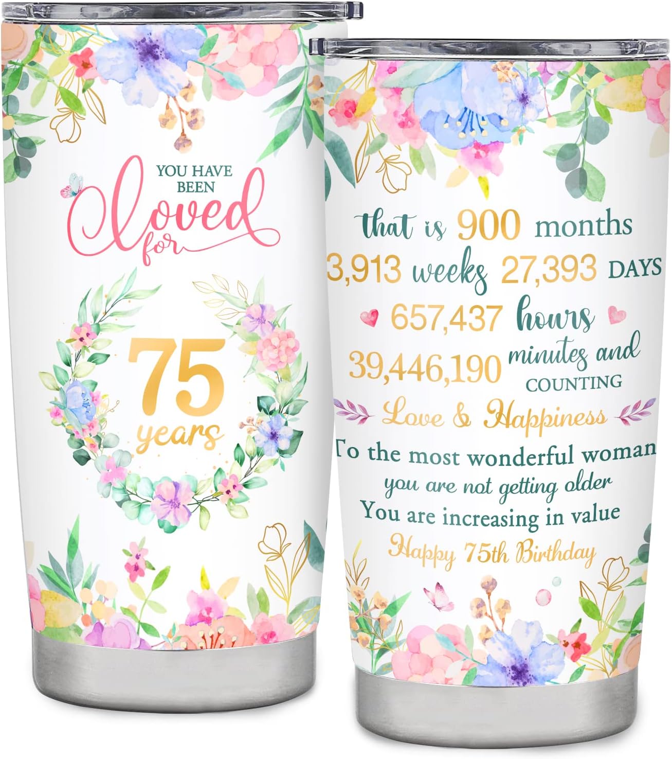 Regalos de cumpleaños 75 para mujeres, ideas de regalo de vaso de cumpleaños de 75 años, regalo de feliz cumpleaños de 75 años para mamá, abuela,