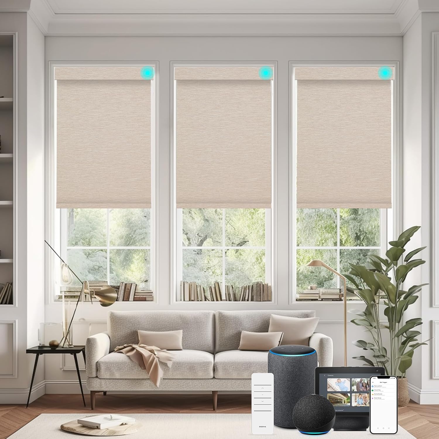 Changshade Persiana enrollable inteligente con control remoto, opacas, automáticas, para el hogar, persianas motorizadas de tamaño personalizado