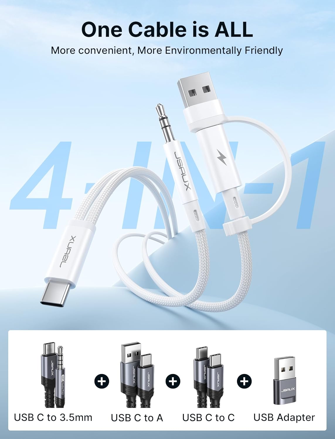 JSAUX Cable de carga y auriculares USB C a 0.138 in, conector USB C a audio auxiliar 2 en 1 con PD de 60 W de carga rápida compatible con iPhone 15