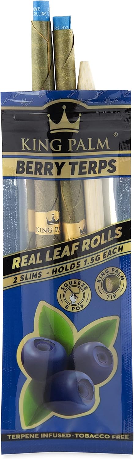 King Palm Conos de tamaño delgado  (2 paquetes, 4 rollos)  Pre rollos para apretar y reventar  Conos preenrollados con sabor orgánico  Pre rollos de