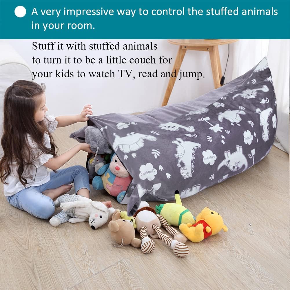 Bchway Family Funda para puf de almacenamiento de animales de peluche, bolsa de puf de animales de peluche para niños y adolescentes, súper suave y