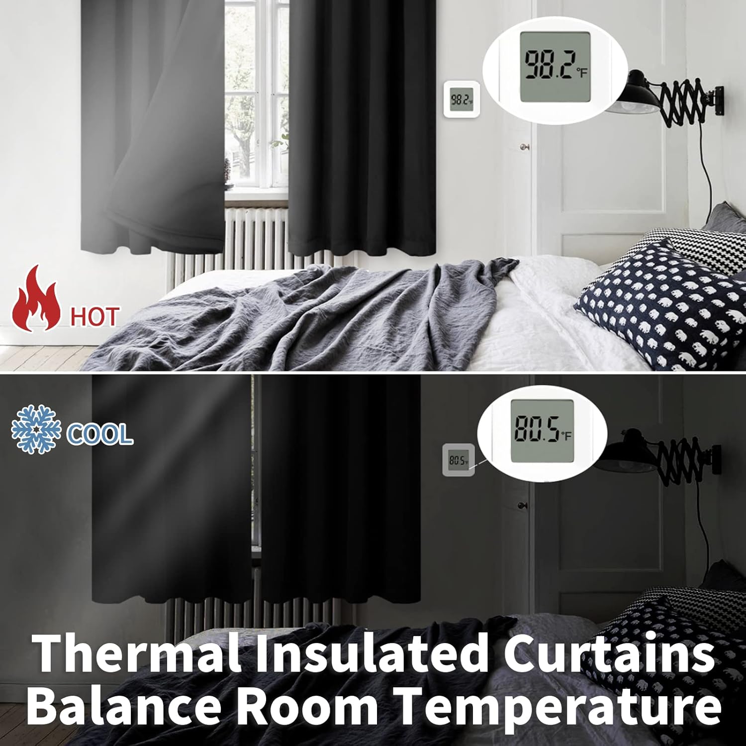 BGment – 2cortinas 100% opacas, con aislamiento térmico, forro negro, de doble capa, oscurecedoras, reductoras de ruido y con bolsillo para