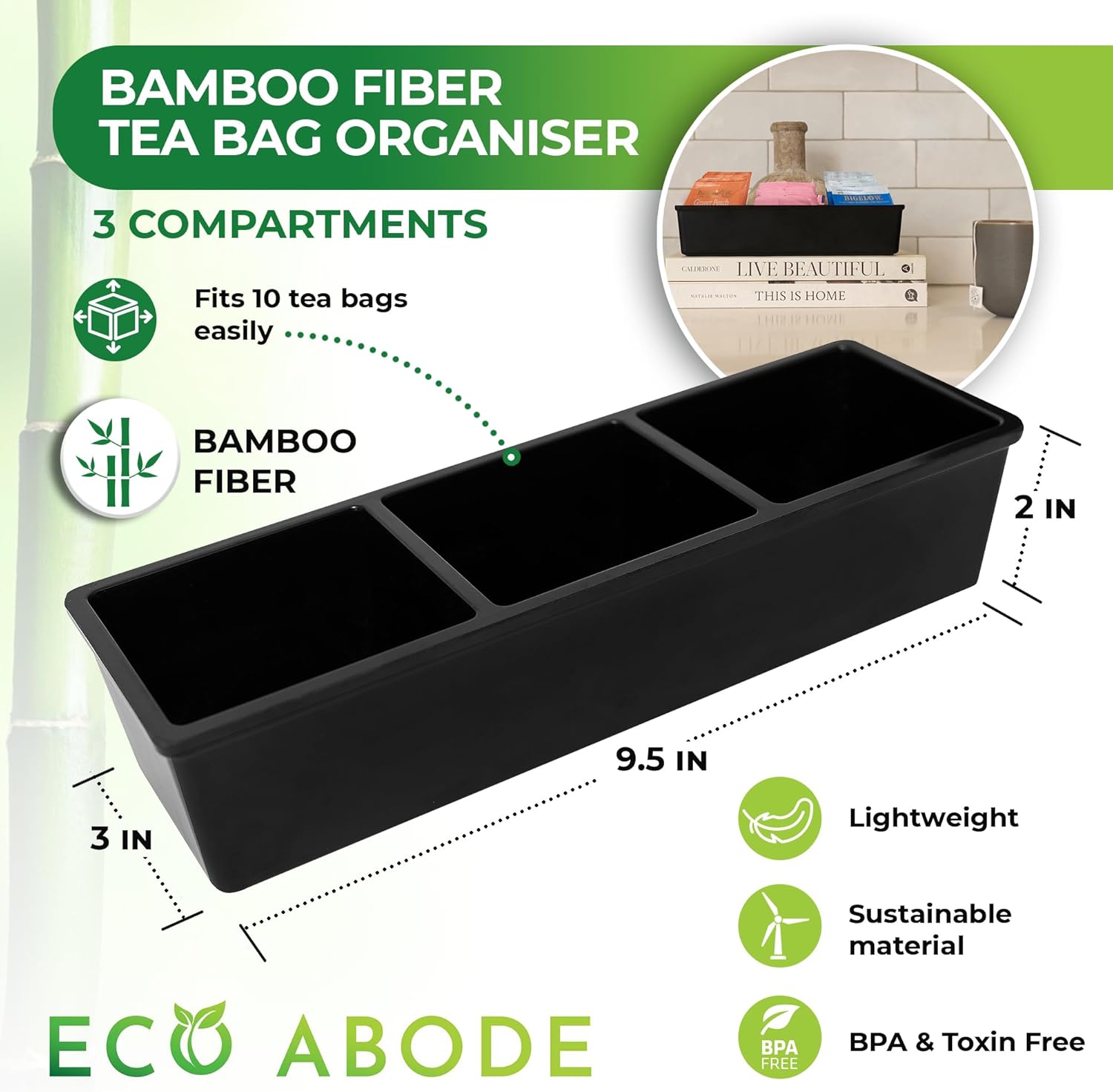 Organizador moderno de bolsitas de té, organizador de té pequeño de bambú ecológico para bolsas de té, organizador de caja de té para almacenamiento