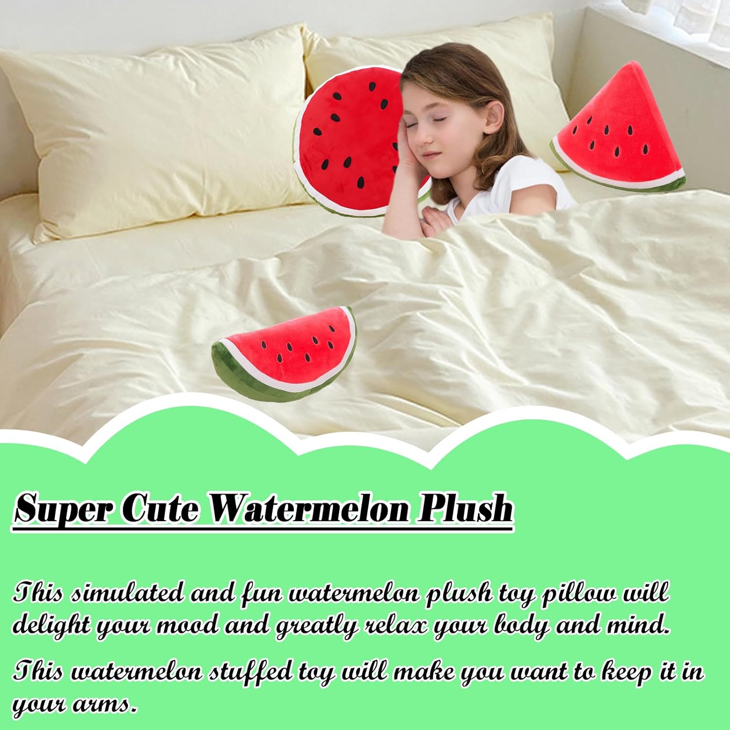 zhidiloveyou Almohada de felpa de sandía, lindo juguete de frutas rellenas, almohada de abrazo, regalos para niños de 11.8 pulgadas