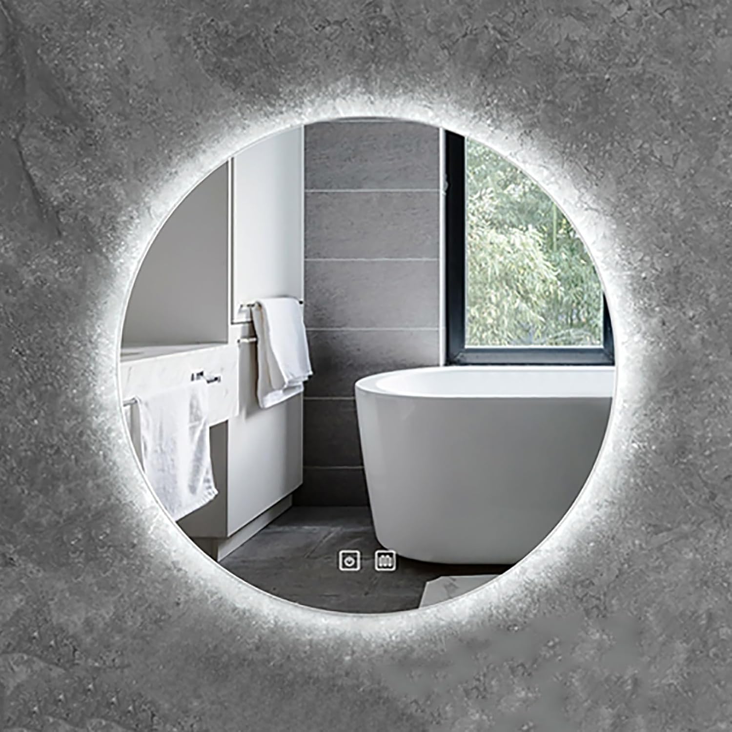 Espejo de baño, espejo de pared redondo, espejo de tocador montado en la pared para baño, espejo colgante con luces, función antivaho (color blanco,