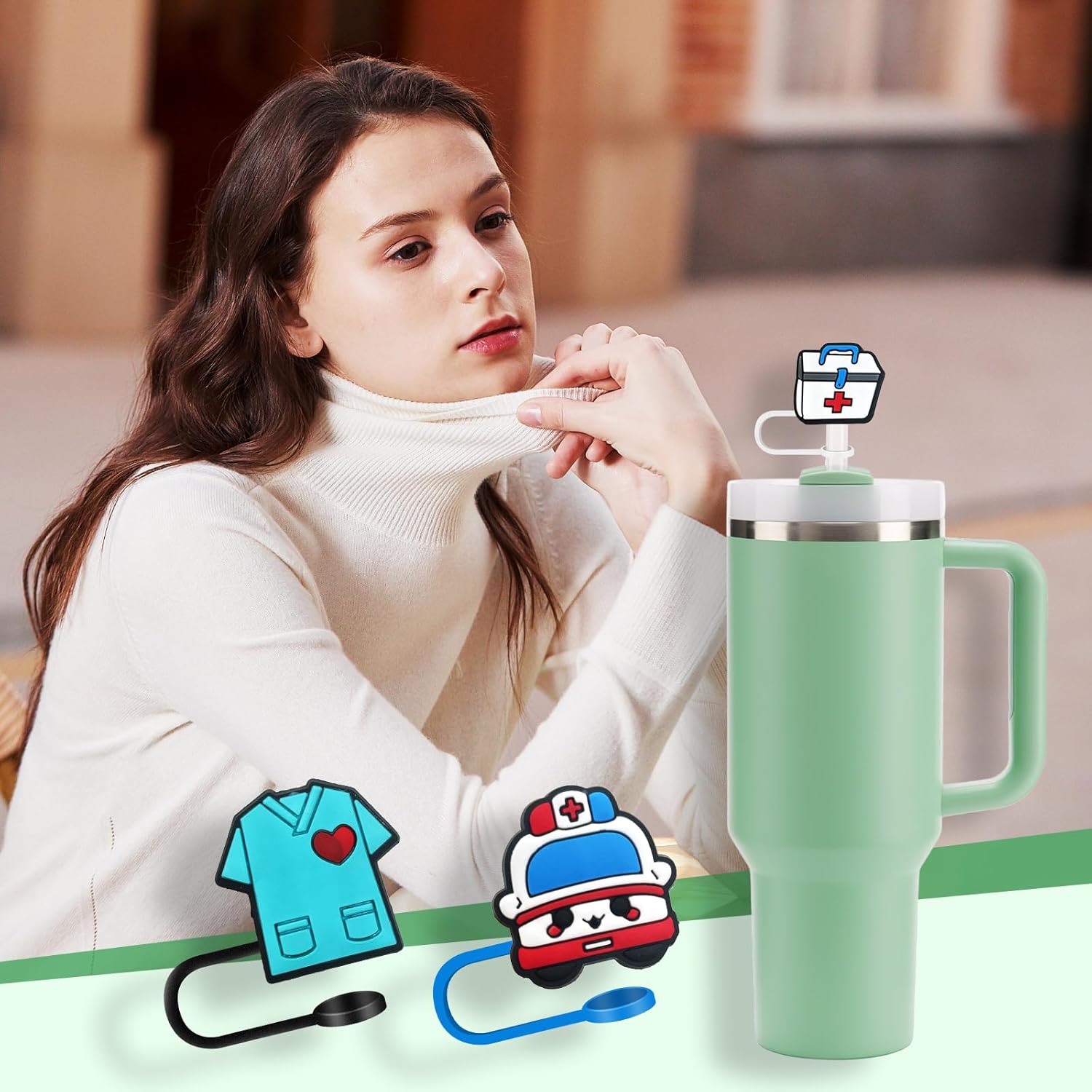 10 vasos con popote para enfermera para vaso, 2564 pulgadas (0.394 in), protector reutilizable, puntas de popote para accesorios de taza (10