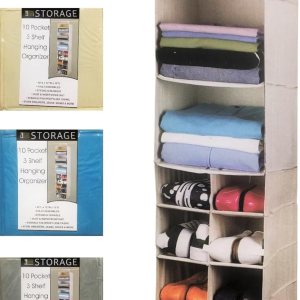 Better Home Organizador colgante para armario, 3 estantes y 10 bolsillos para zapatos, ahorro de espacio de almacenamiento de 50 x 12 x 12 pulgadas Better Home Organizador colgante para armario, 3 estantes y 10 bolsillos para zapatos, ahorro de espacio de almacenamiento de 50 x 12 x 12 pulgadas