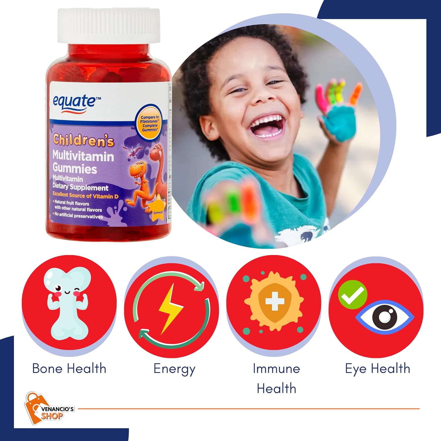 Equate Children – Gomitas multivitamínicas completas, masticables para niños, con vitaminas y minerales, comparadas con las gomitas completas de