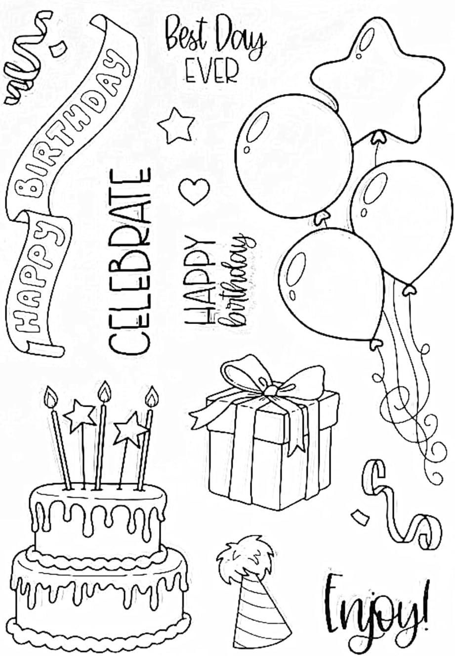 Arbuya Sellos transparentes para pastel de cumpleaños para hacer tarjetas de cumpleaños o diario, caja de regalo de cumpleaños, pancarta de globos,