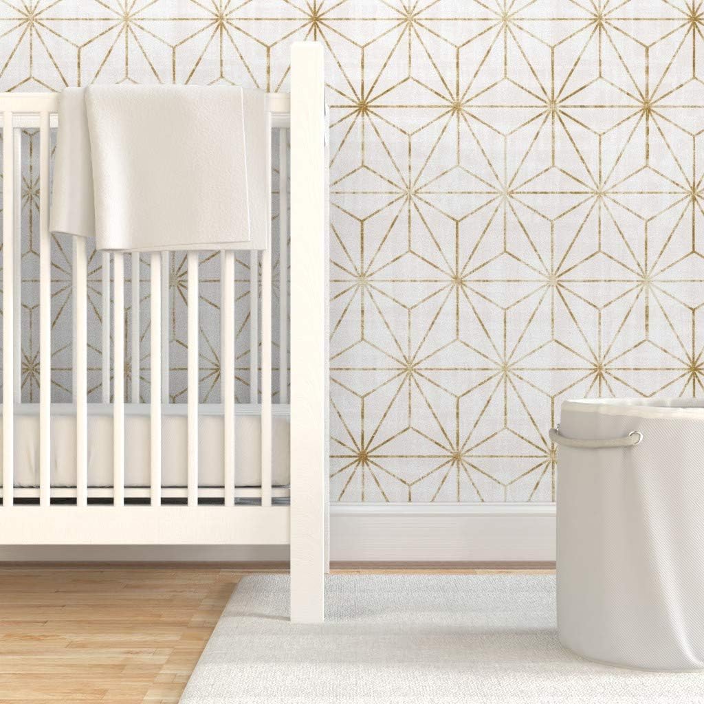 Spoonflower Muestra de papel tapiz extraíble – Star Geo Oro Blanco Triángulos geométricos Holiday Abstracto Minimalista Personalizado Pre-Pegado