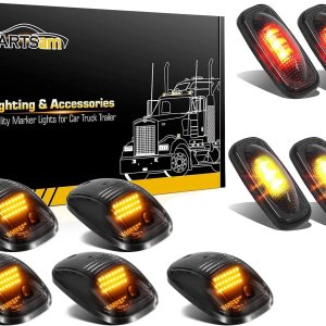 Partsam Juego de 5 luces LED de marcación para techo superior de cabina, color ámbar con paquete de cableado + 4 luces LED de marcador de Partsam Juego de 5 luces LED de marcación para techo superior de cabina, color ámbar con paquete de cableado + 4 luces LED de marcador de