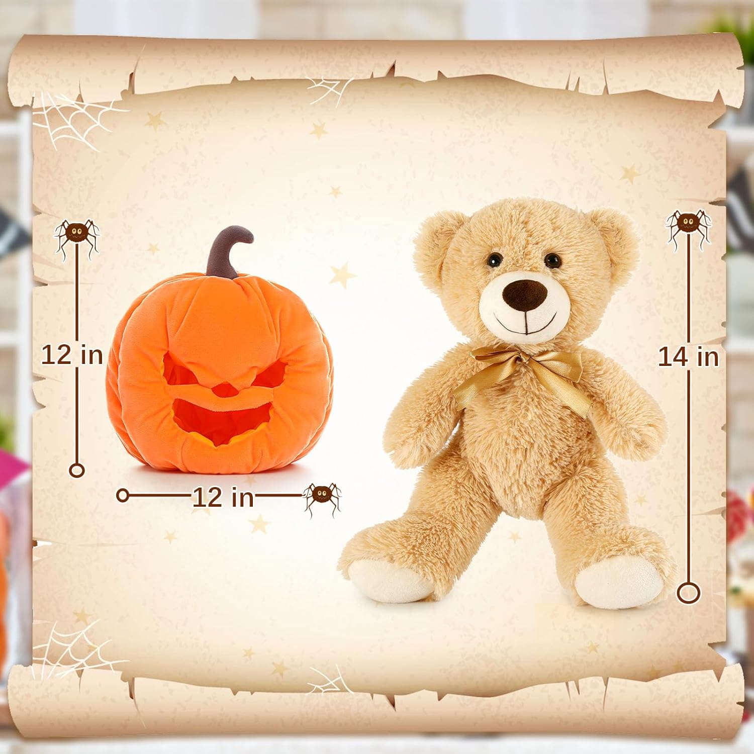 MorisMos Oso de peluche, 2 piezas de peluche de calabaza de peluche, decoración para niños y niños