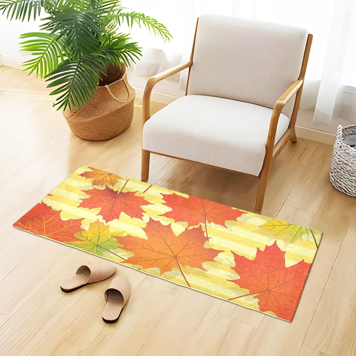 Fluffy Floor Carpet 39x20in- Yellow Maple Leaves in AutumnFront Door Mat Indoor Machine Washable Carpet,Aesthetic Rug