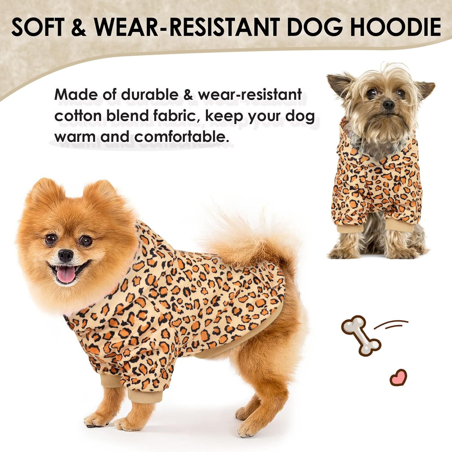 AOFITEE Sudadera con capucha para perro, estampado de leopardo, abrigo cálido de invierno para perro con sombrero, sudadera con capucha para perro,