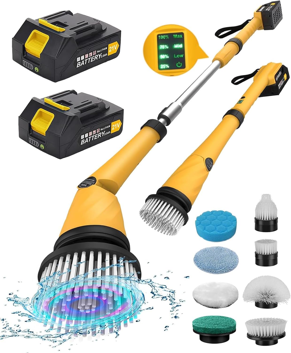 Qimedo Limpiador eléctrico giratorio con dos baterías, limpiador eléctrico de alta potencia de 1200 RPM para limpieza, cepillo de limpieza