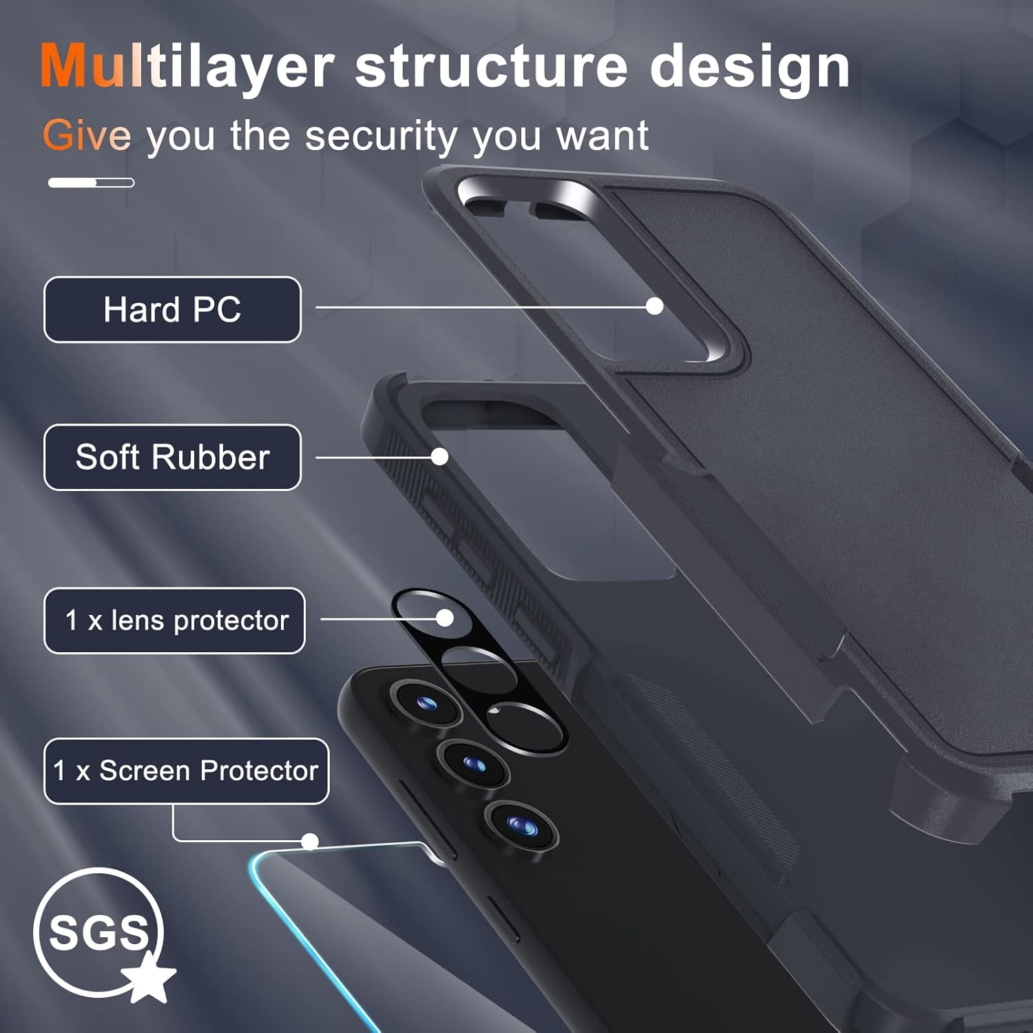 Funda para Samsung Galaxy A54 5G con 1 protector de pantalla de vidrio templado y 1 funda para lente de cámara, resistente y a prueba de golpes,