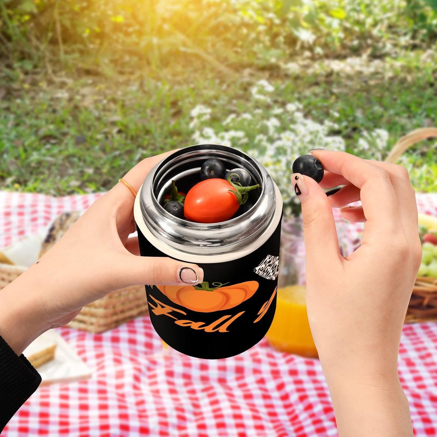 CUPADA Love Fall Y’all Thermos Food Jar for Hot and Cold, Creative Pumpkins Love Insulated Hot Food Jars Vacuum 17OZ with Folding Spoon for School