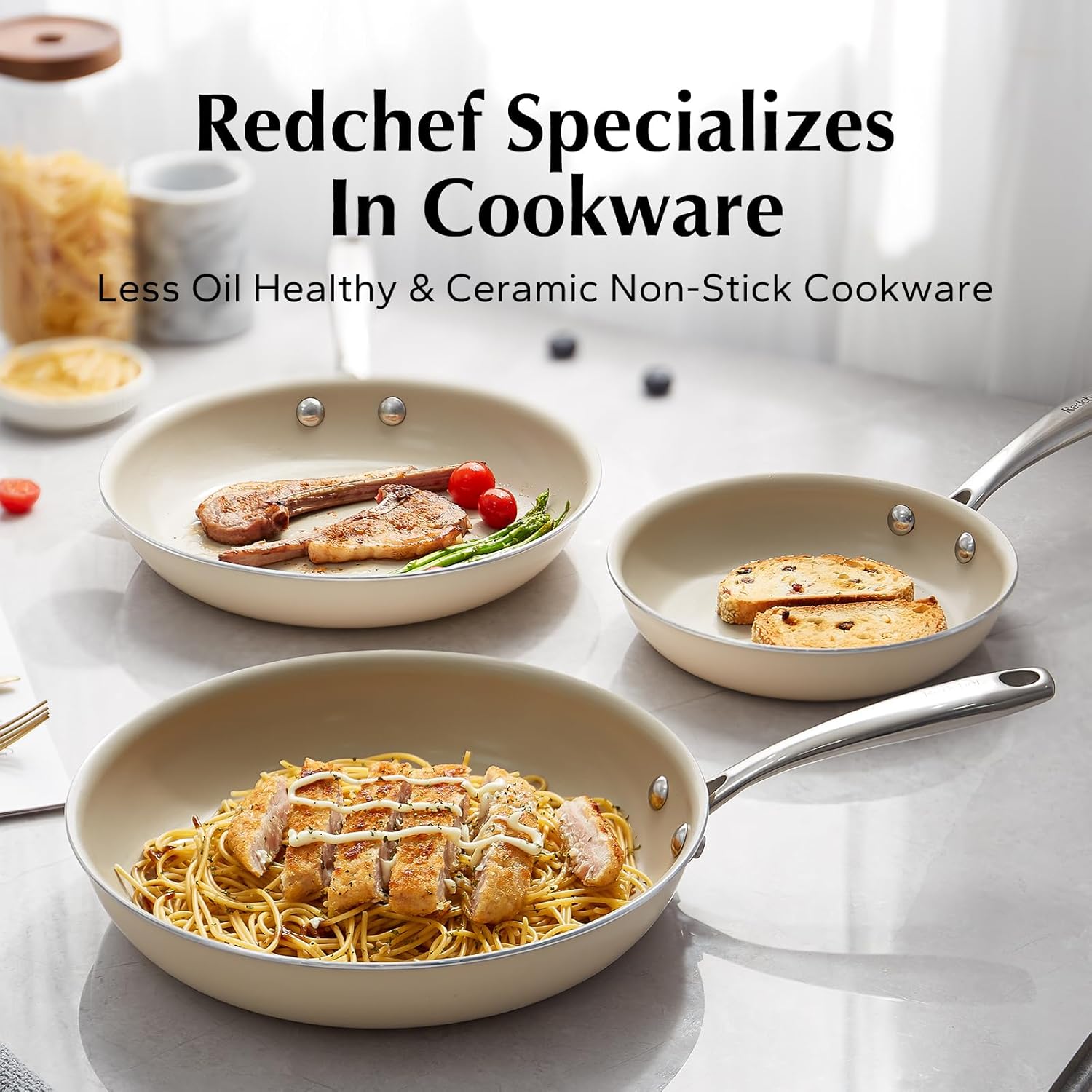 Redchef Sartén antiadherente, sartenes antiadherentes de cerámica, sartén de cocina de 11 pulgadas con mango que se mantiene fresco, todas las