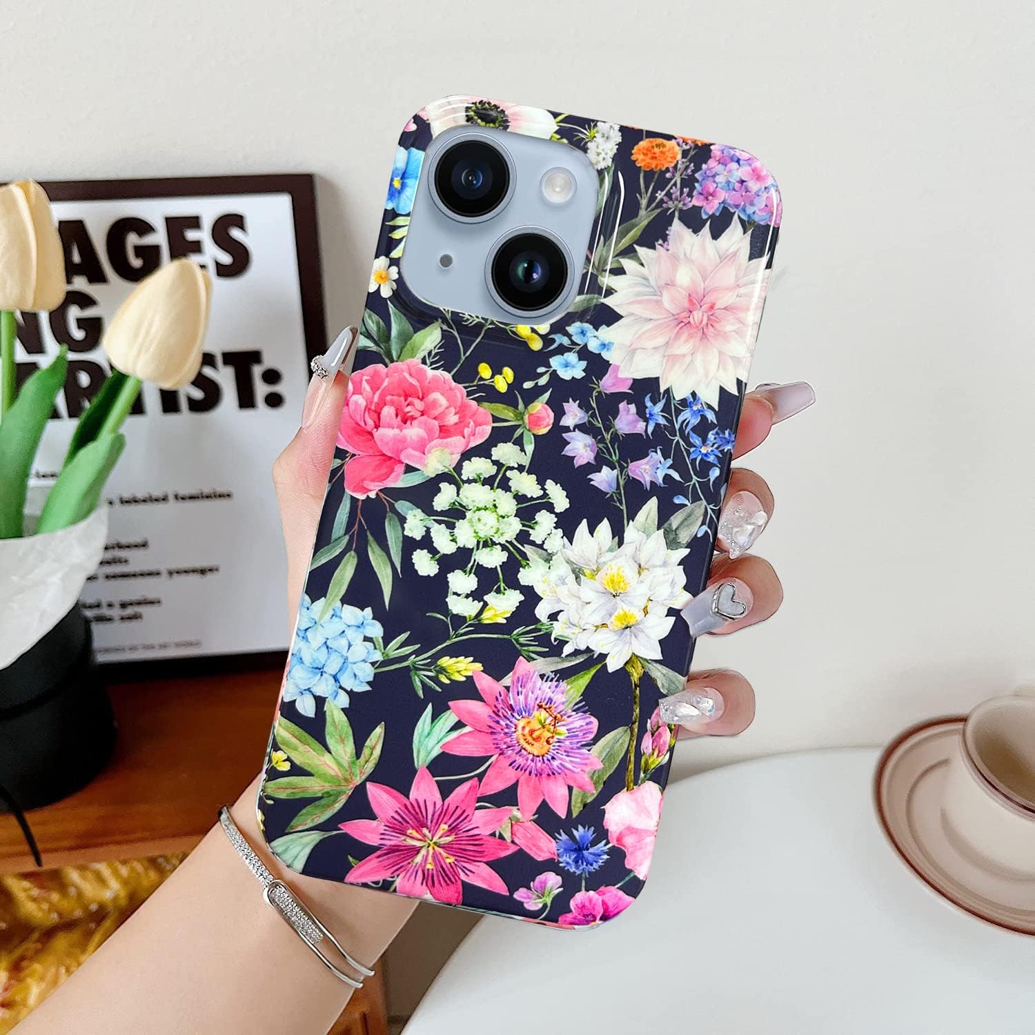 J.west Funda compatible con iPhone 15 de 6.1 pulgadas, diseño de flores de jardín, goma de silicona suave, a prueba de golpes, lindo diseño floral,