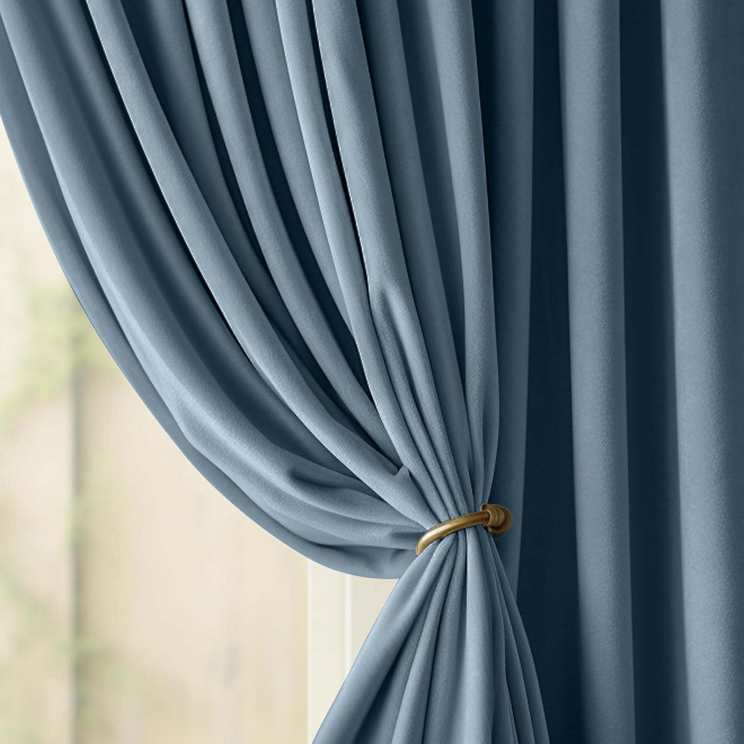 Lazzzy Cortina opaca de terciopelo azul con aislamiento térmico para dormitorio, sala de estar, oscurecimiento de privacidad, cortinas de terciopelo