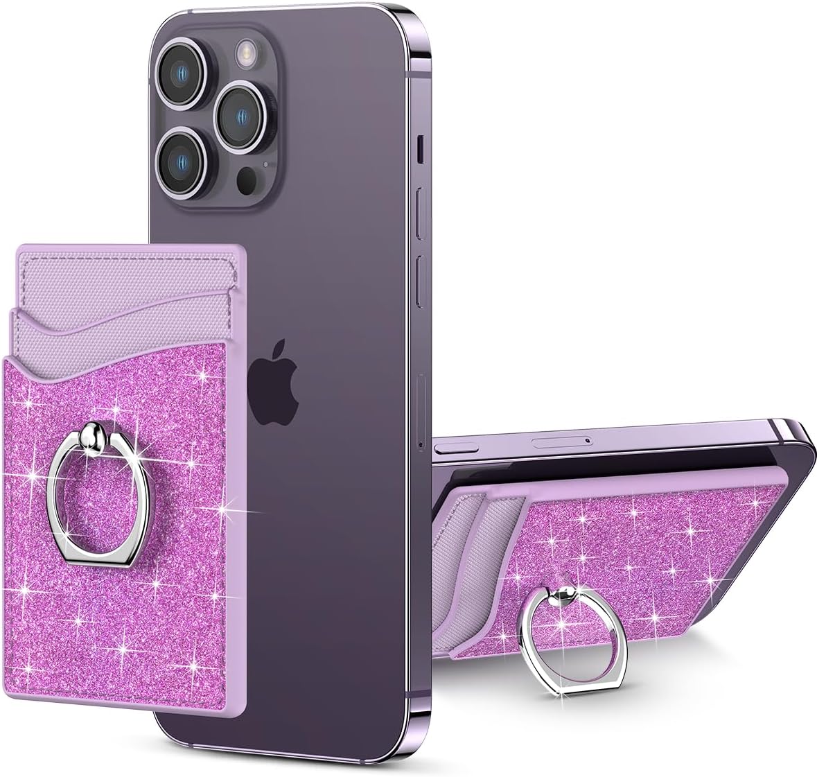 MagSafe – Cartera magnética de cuero para teléfono celular, tarjetero con anillo de rotación de 360, bloqueo RFID, 2 anillos de metal compatibles