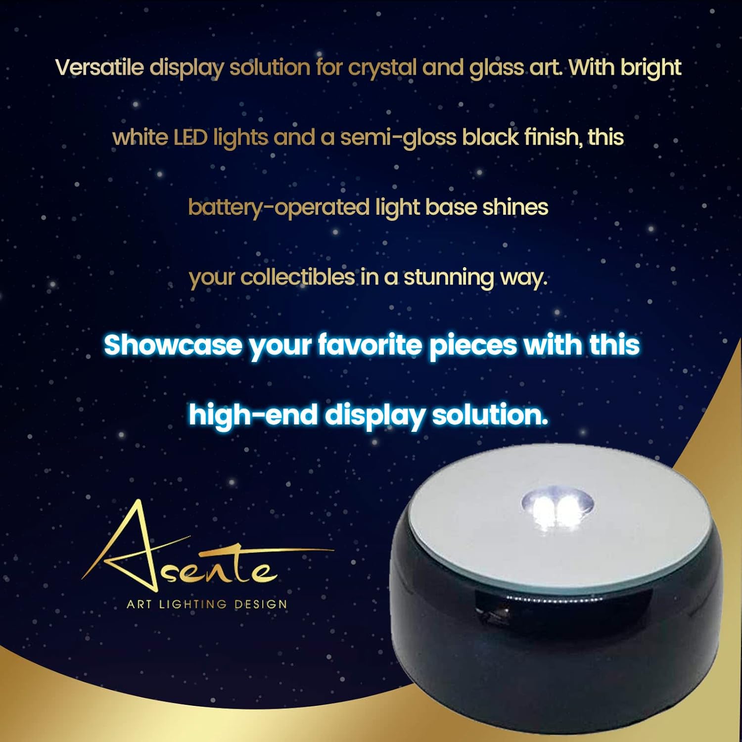 ASENTE Base de luz LED para arte de cristal y vidrio, base de pantalla LED redonda con luces blancas brillantes, luz artística a pilas – Base de