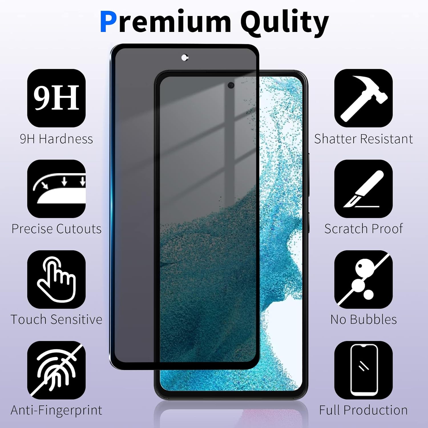 Paquete de 2+2 Protector de pantalla de privacidad para Samsung Galaxy A54 5G 2023 y protector de lente de cámara, película de vidrio templado