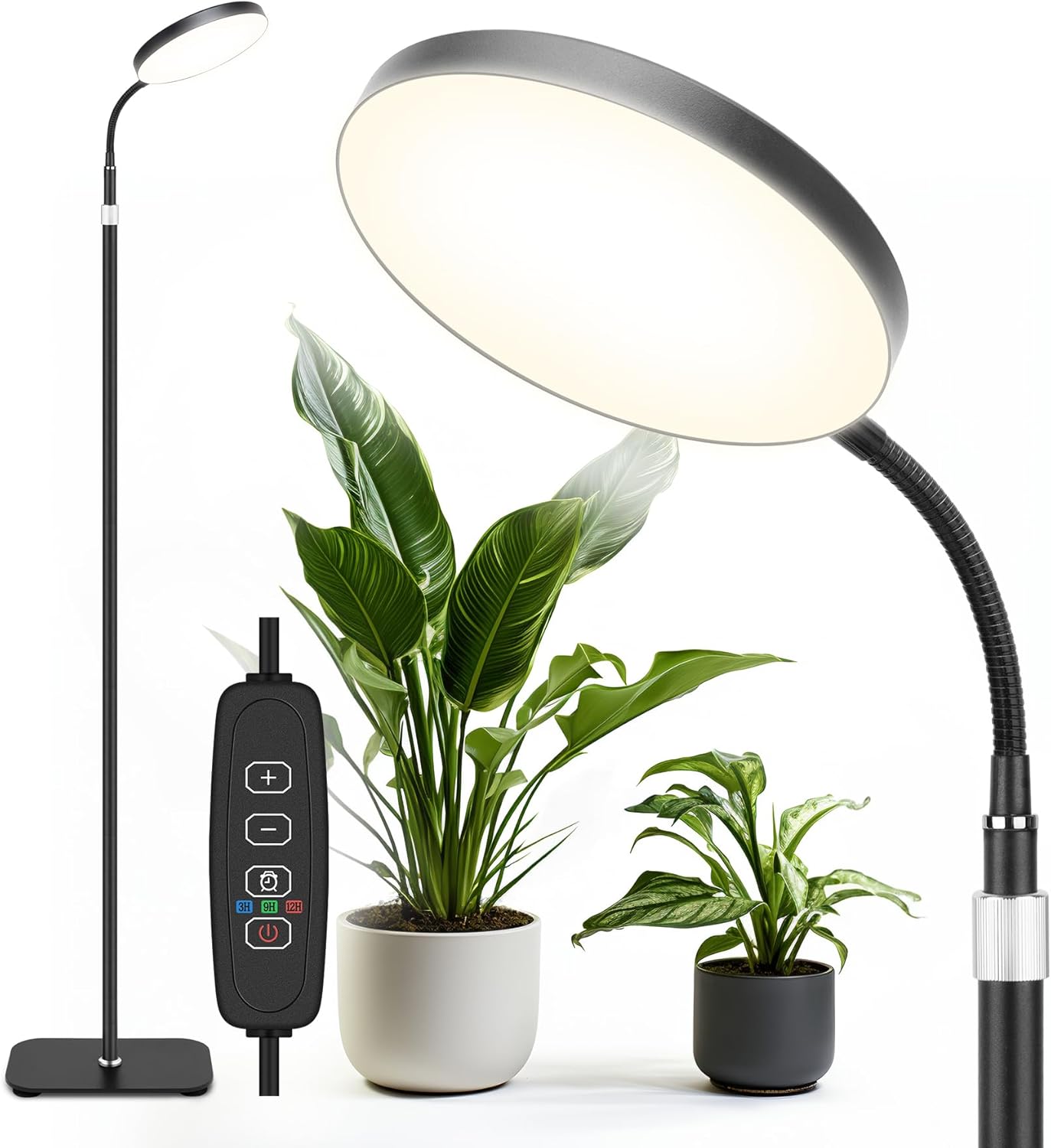 Luz de cultivo para plantas de interior, espectro completo, luces LED regulables de halo con temporizador automático para plantas grandes, altas y