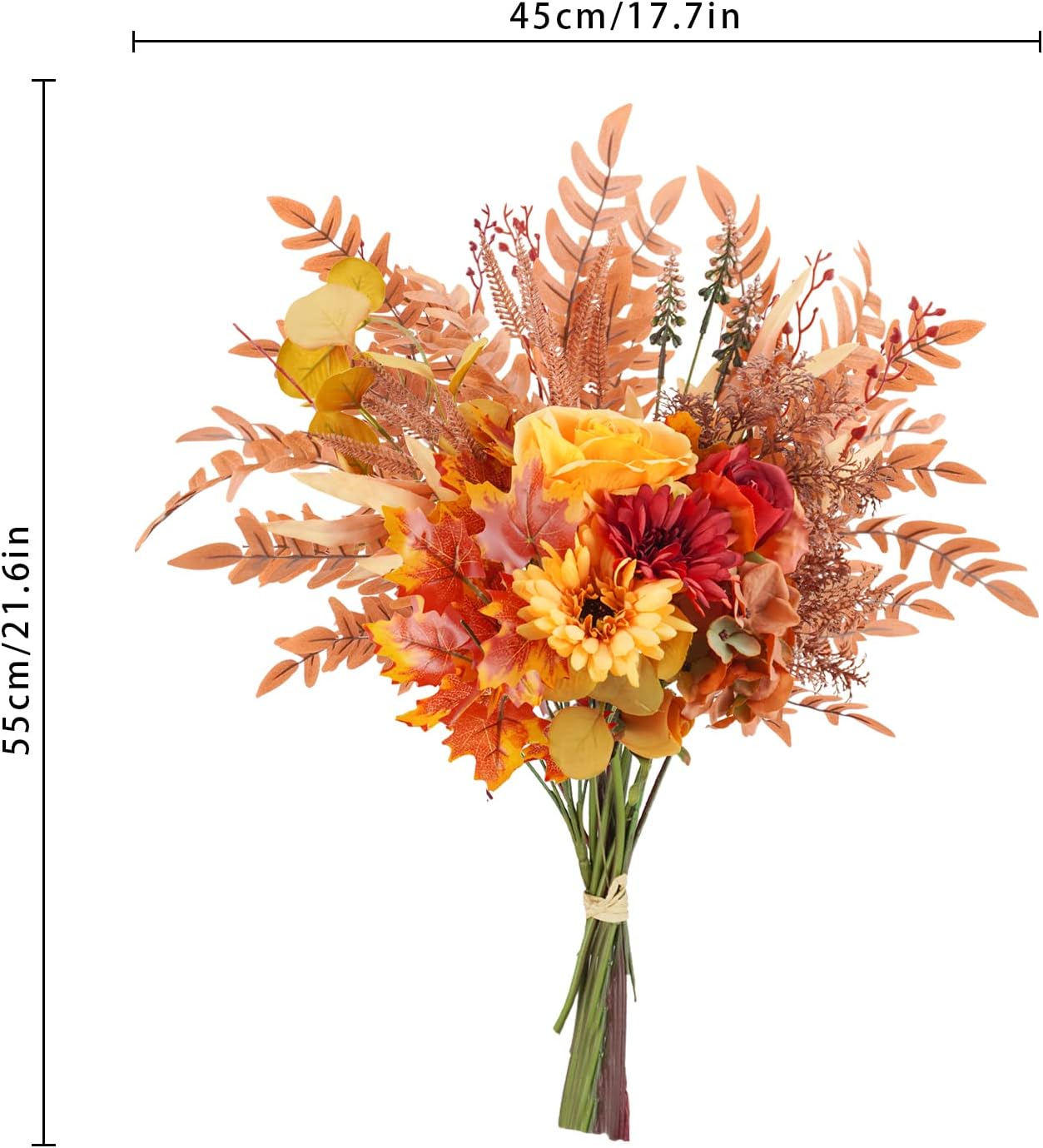 Ramos de flores artificiales de otoño, 21.6 pulgadas, flores naranjas de seda falsas, ramos de boda con tallos florales de otoño para dama de honor