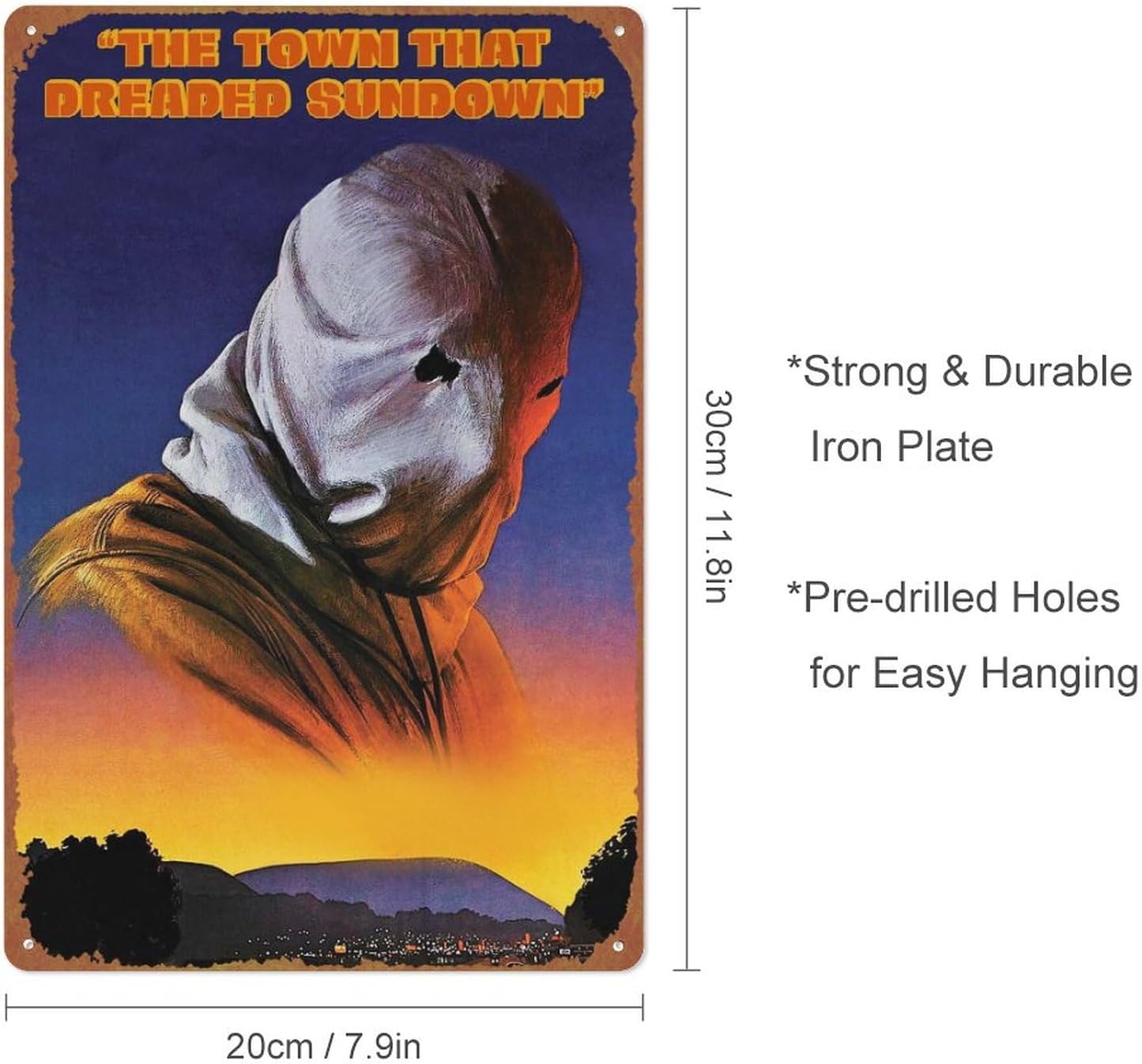Letrero de metal con texto en inglés The Town That Dreaded Sundown (La ciudad que temía el atardecer) de metal para decoración de pared para sala de