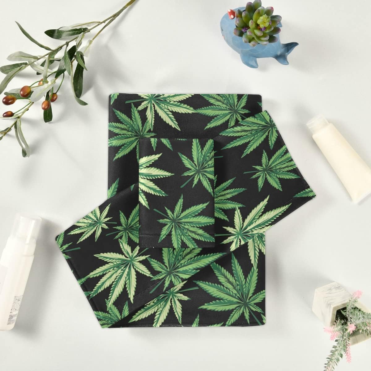 Juego de 3 toallas de baño de hojas verdes, toallas de mano absorbentes, de algodón puro, toallas faciales de playa, extra grandes, para mujeres,