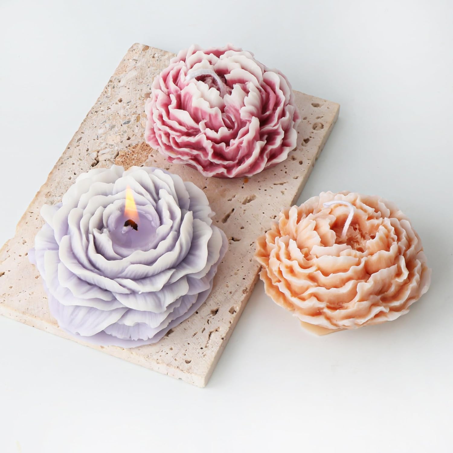 Paquete de 2 moldes para velas de peonía, molde de resina de flores medio abiertas, moldes de silicona de fundición de resina para decoración del