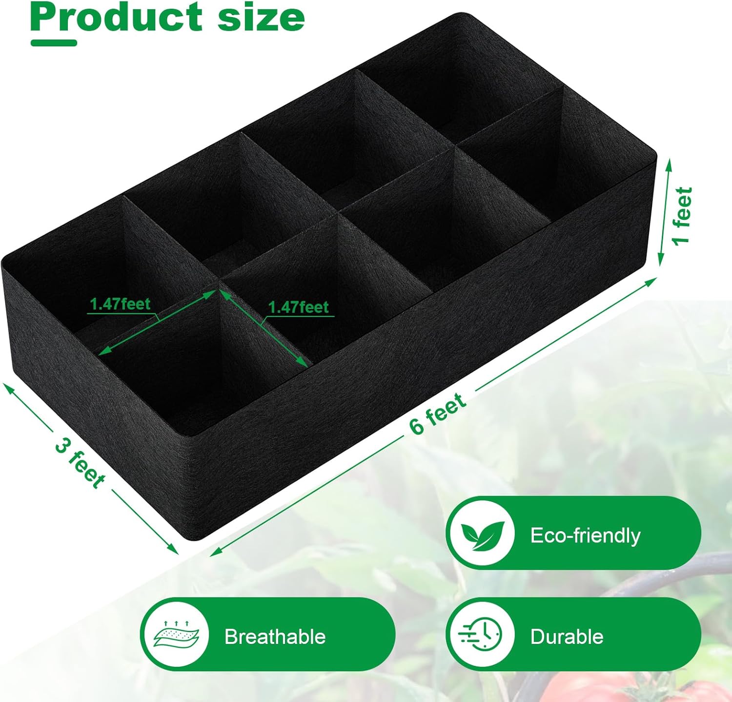 Paquete de 2 camas de jardín elevadas de tela de 128 galones, 8 rejillas, bolsas de cultivo de plantas de 6 x 3 x 1 pies para plantas al aire libre,