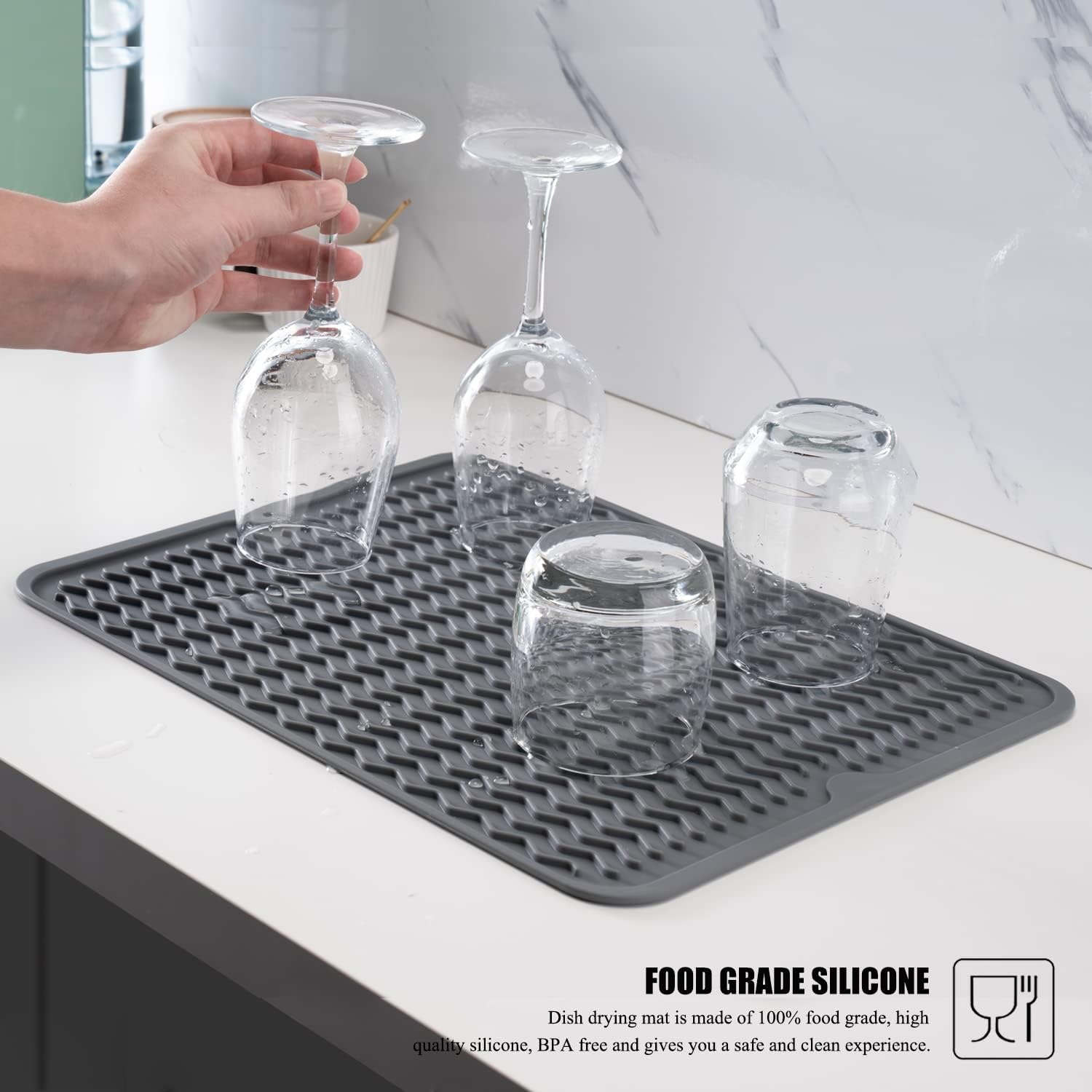 Tapete de silicona para secar platos, antideslizante, fácil de limpiar, tapete escurridor de platos grande resistente al calor para encimera de