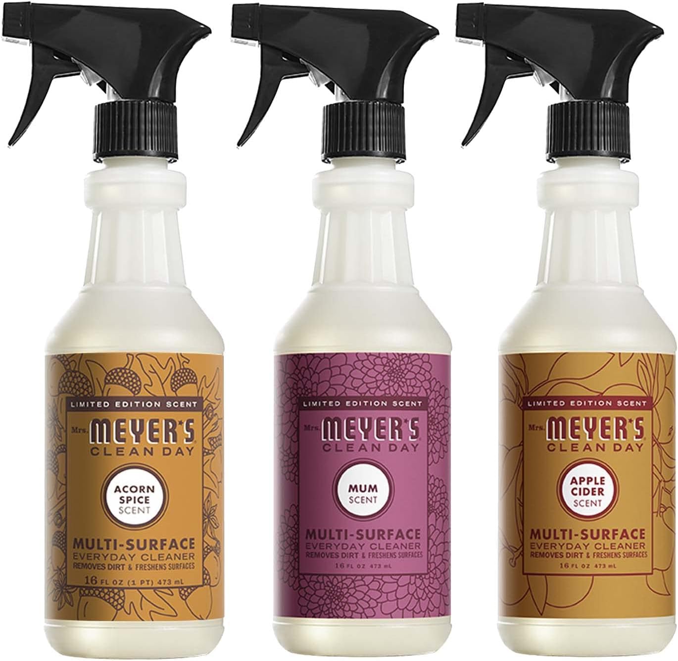 Mrs. Meyer’s – Limpiador de múltiples superficies con aroma de otoño, 1 madre, 1 sidra de manzana, 1 especia de bellota, 16 onzas cada uno, 1 CT