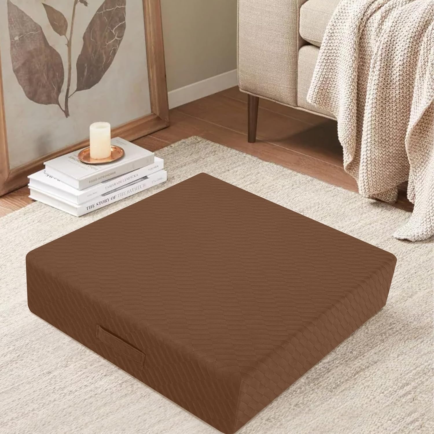 MeMoreCool Almohada cuadrada para asiento de suelo para adultos y niños, cojín de meditación grande con espuma gruesa, cojín grande lavable para