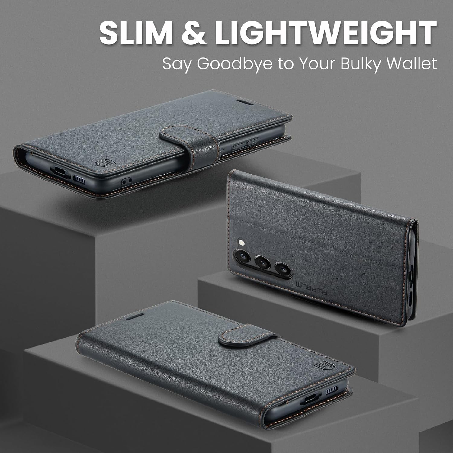 FLIPALM Funda tipo cartera para Samsung Galaxy S23 5G con bloqueo RFID, soporte para tarjeta de crédito, de piel sintética, función atril, funda
