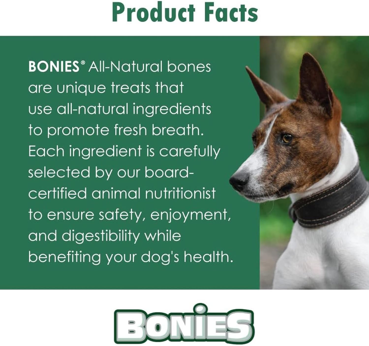 Bonies Aliento y fórmula dental golosinas para perros, ingredientes totalmente naturales, aliento fresco, limpia los dientes, bajo en calorías,