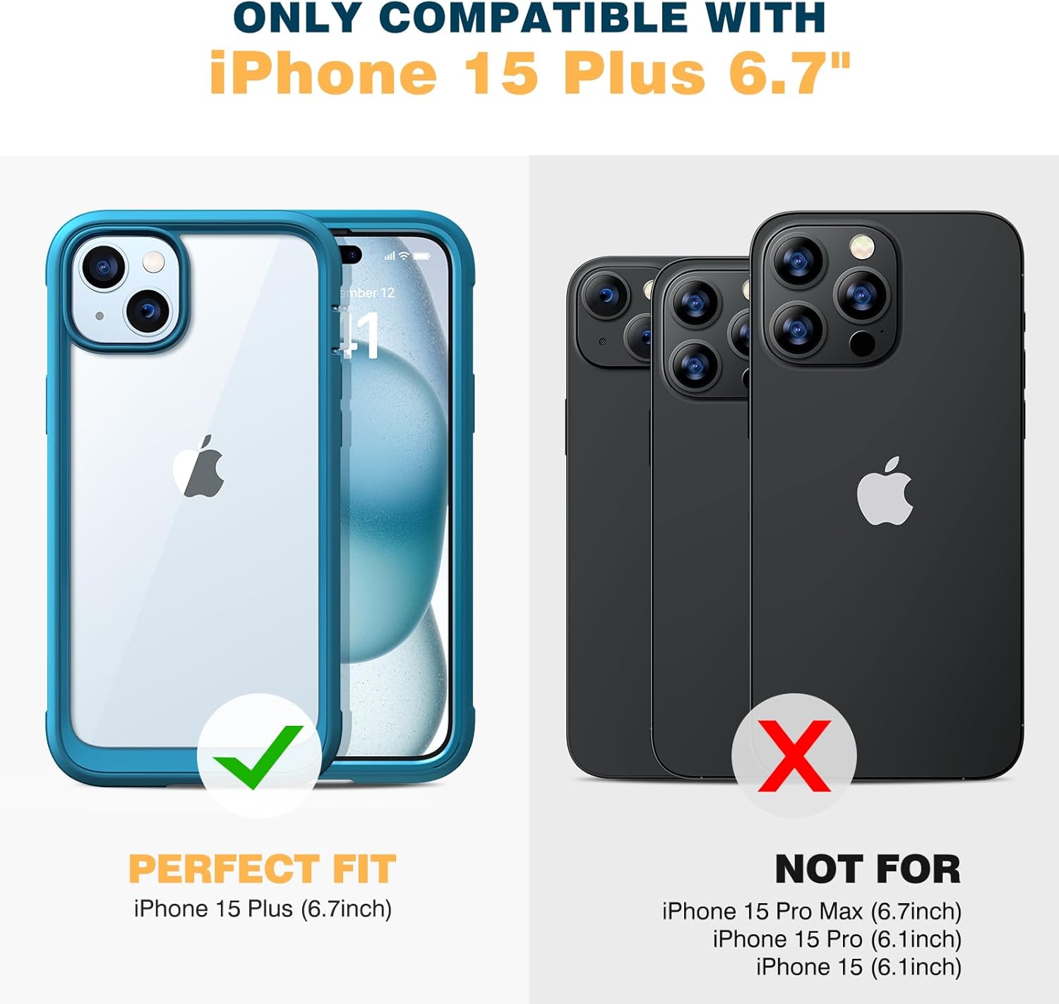 Diaclara Diseñada para iPhone 15 Plus de 6.7 pulgadas, carcasa transparente resistente de cuerpo completo con protector de pantalla integrado