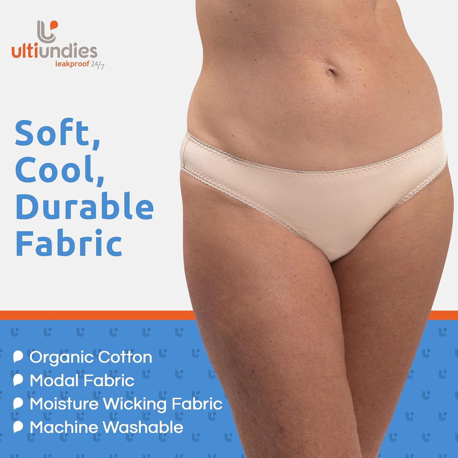 Bikini Modal – Ropa interior para incontinencia para mujer, paquete de 2 bragas reutilizables a prueba de fugas con absorción de luz, Desnudo