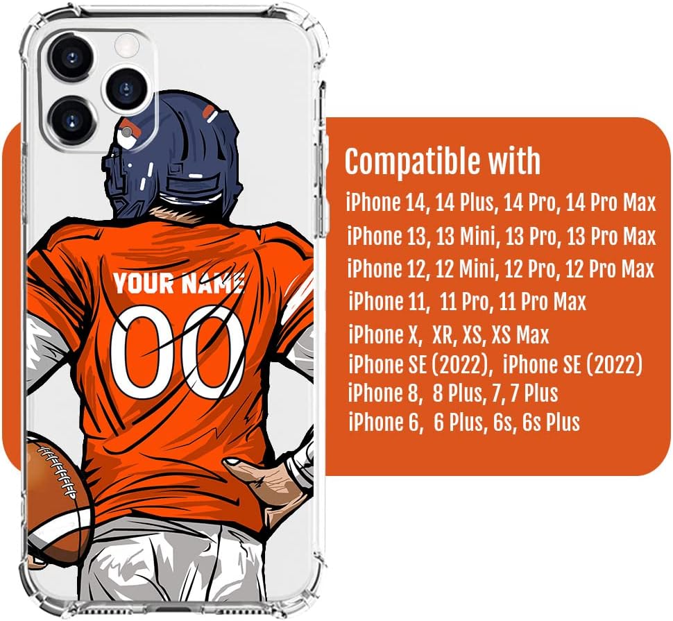BOSTEPY Funda personalizada con nombre y número de camiseta de fútbol para iPhone 15 14 13 12 11 Pro Max Mini Xr Xs X 7 8 Plus SE 2022 2020 6S 6