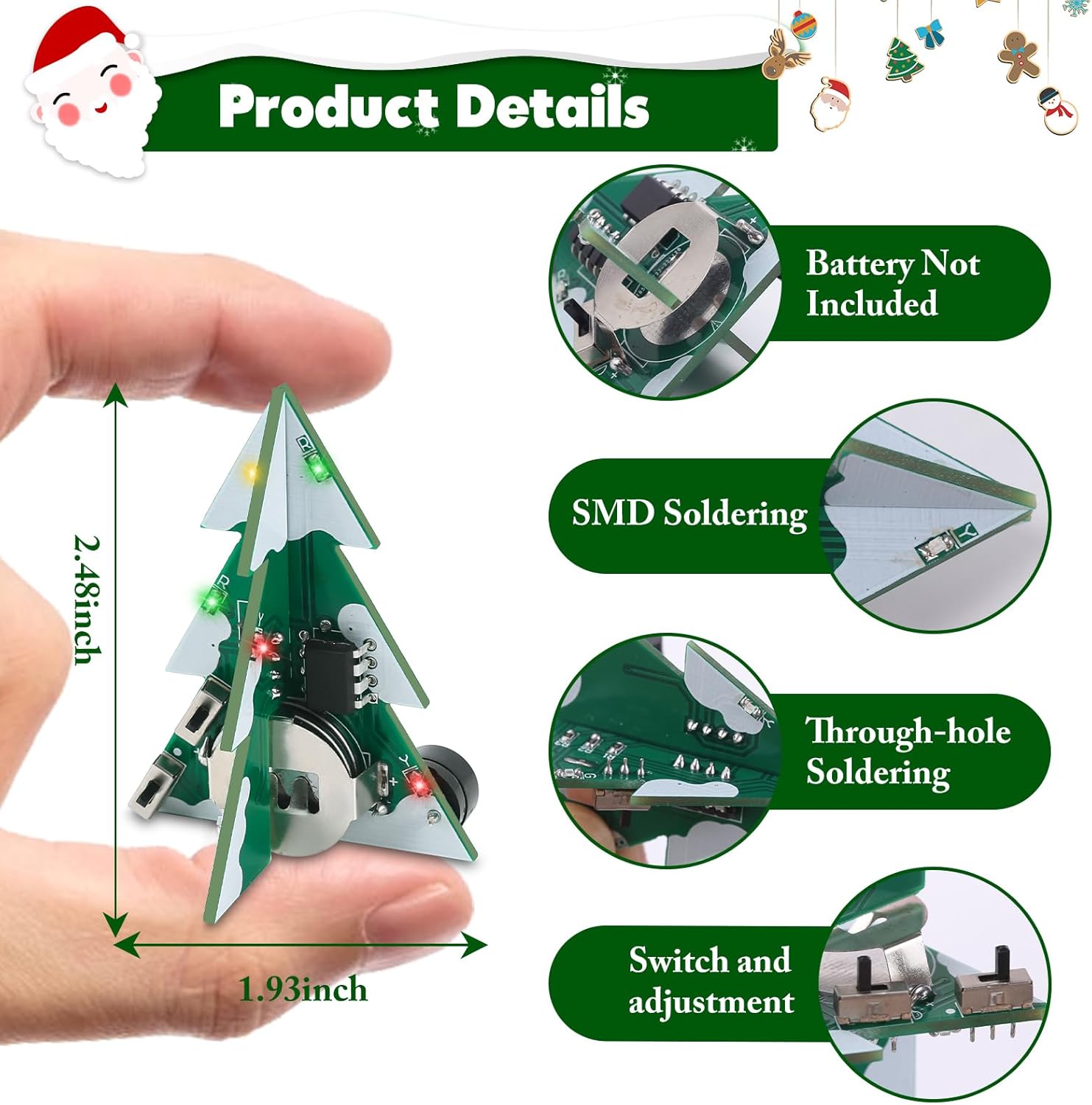 MiOYOOW SMDSMT – Kit de soldadura para árbol de Navidad, colorido LED intermitente, kit de electrónica para bricolaje, kit de práctica de soldadura