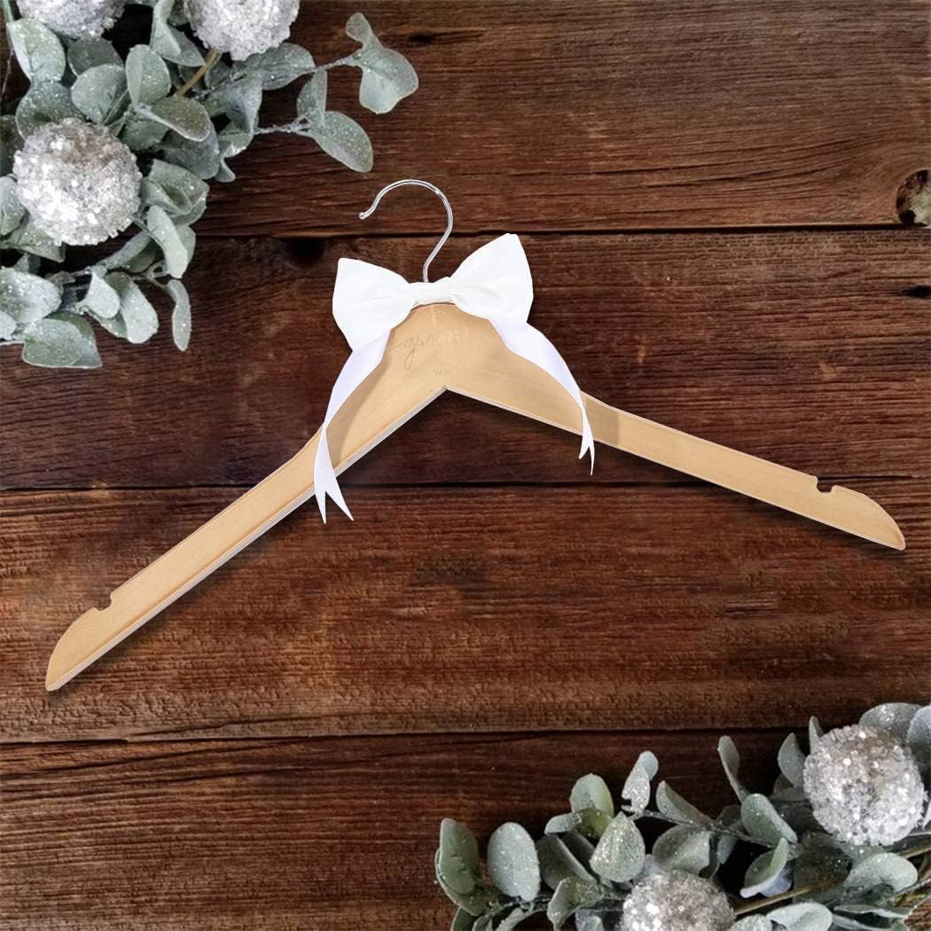 Yean Colgador de boda con nudo de lazo para vestido de novia, color madera natural, colgador de traje grabado para mujer