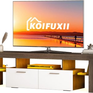 Koifuxii Soporte de TV moderno de mediados de siglo para TV de 40, 50, 55, 60, 65, 70 pulgadas, soporte de TV LED con gabinete de almacenamiento, Koifuxii Soporte de TV moderno de mediados de siglo para TV de 40, 50, 55, 60, 65, 70 pulgadas, soporte de TV LED con gabinete de almacenamiento,