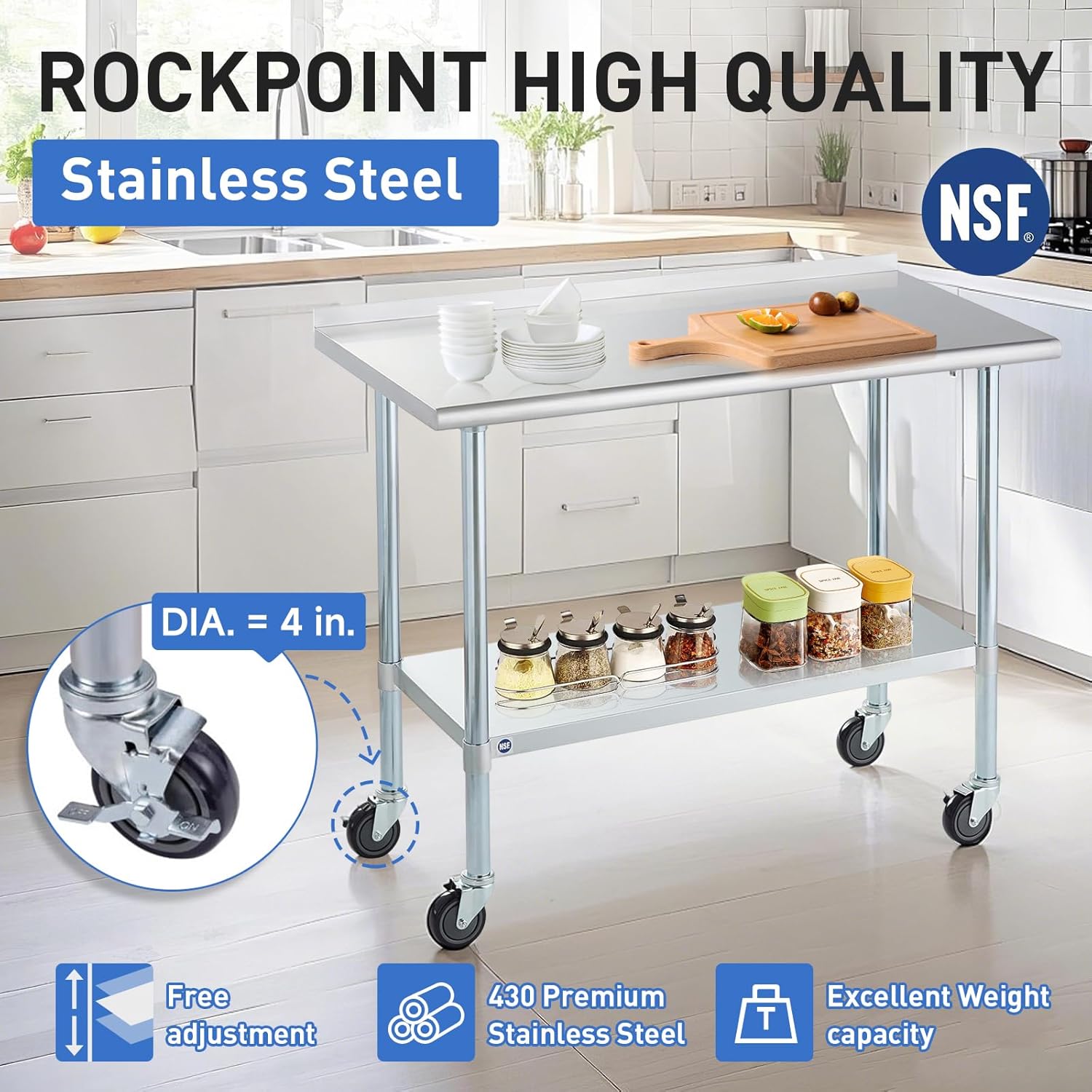 Rockpoint – Mesas y sillas de cocina, 72x24x38.4 pulgadas, color plateado, HX2021-34