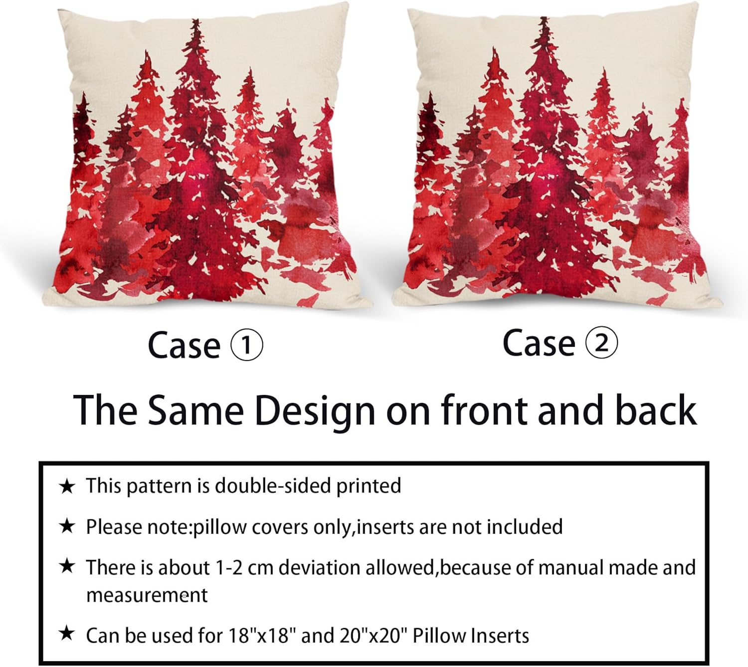 Juego de 2 fundas de almohada de árbol rojo acuarela de 18 x 18 pulgadas, fundas de almohada decorativas de Navidad con temática de naturaleza,
